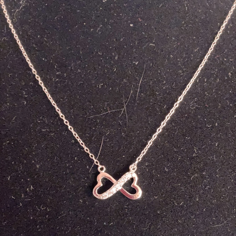 Double Heart Necklace with CZ.  925 Sterling Silver